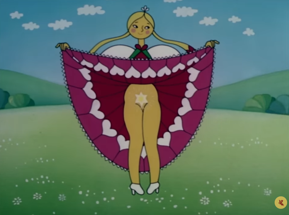 A princess flashing. She is covered by a star